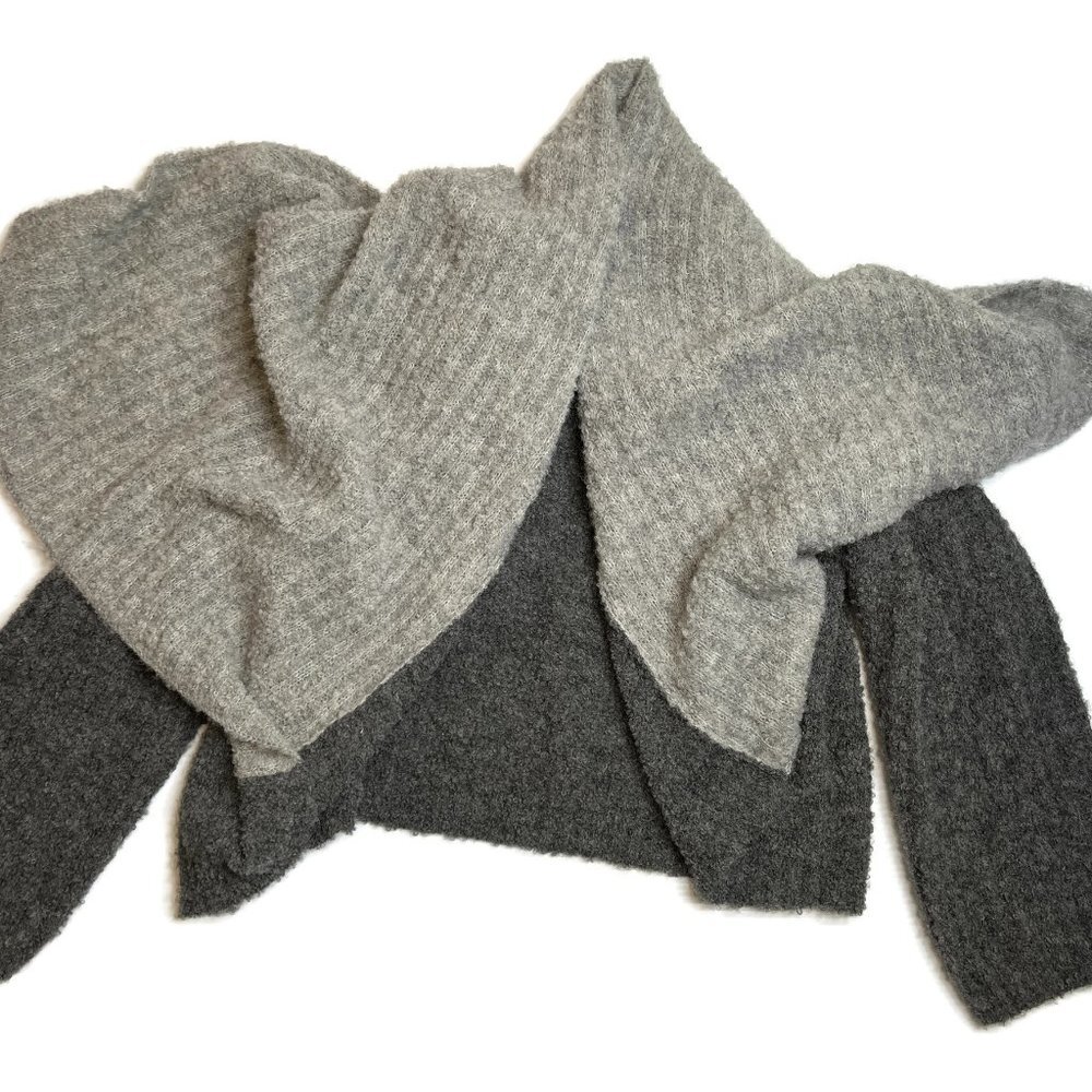 Simply Natural Shawl Collar Open Front‎ 100% Alpaca Cardigan Sweater Gray Women